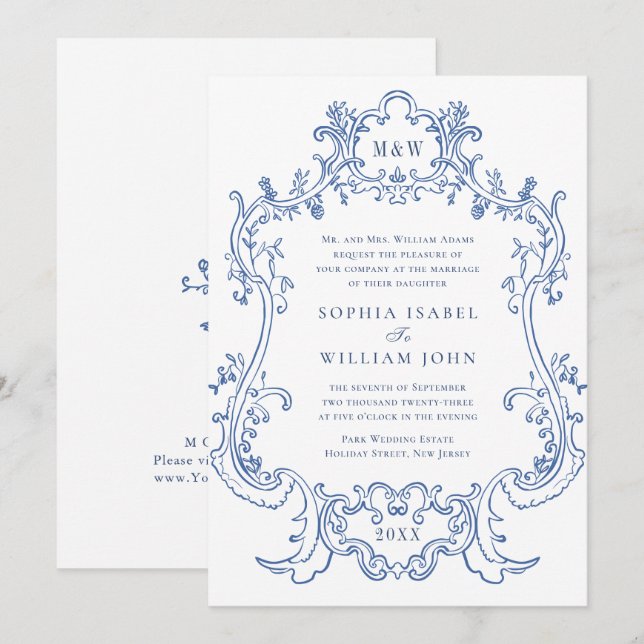 Eleganter Baroque Dusty Vintager Rahmen Hochzeit Einladung (Vorne/Hinten)