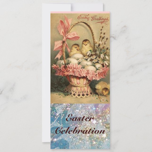 ELEGANTER BASKET,KIKEN,BLUME UND OSTEREIER EINLADUNG (Vorderseite)