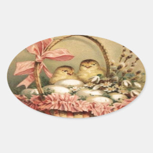 ELEGANTER BASKET,KIKEN,BLUME UND OSTEREIER OVALER AUFKLEBER