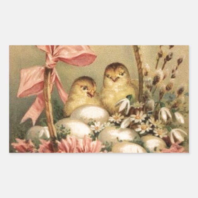 ELEGANTER BASKET,KIKEN,BLUME UND OSTEREIER RECHTECKIGER AUFKLEBER (Vorderseite)