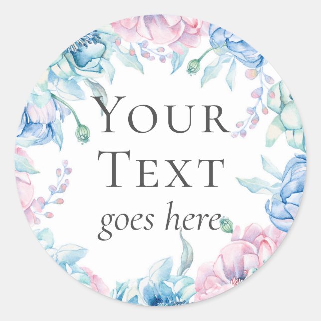 Eleganter Bauernhof Wasserfarbener Blütenboden Blu Runder Aufkleber (Vorderseite)