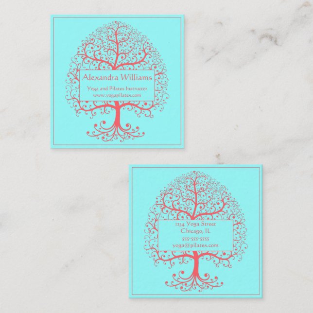 Eleganter Baum des Lebens Rosa Pastel Personalisie Quadratische Visitenkarte (Vorne/Hinten)
