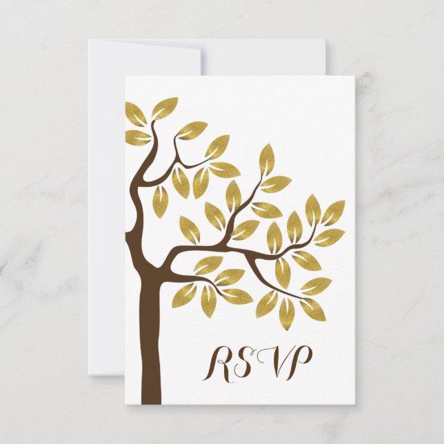 Eleganter Baum mit Goldfolie Blätter Moderne Hochz RSVP Karte (Vorderseite)