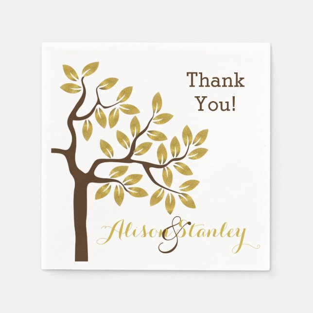Eleganter Baum mit Goldfolie Blätter Moderne Hochz Serviette (Vorderseite)