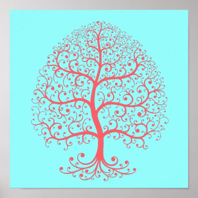 Eleganter Baum Retro Rosa Pastel Poster (Vorne)