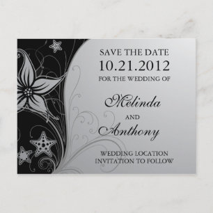 Eleganter Beach Starfish & Floral Wedding Rett Dat Ankündigungspostkarte