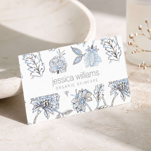 Eleganter Beauty Blue Floral Muster Kosmetologe Visitenkarte