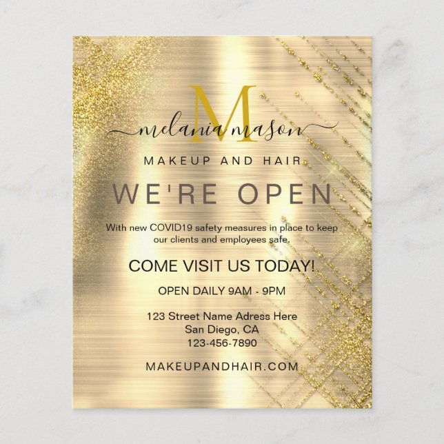 Eleganter Beauty Metallic Gold Funkelnd Glitzer Fl Flyer (Vorne)