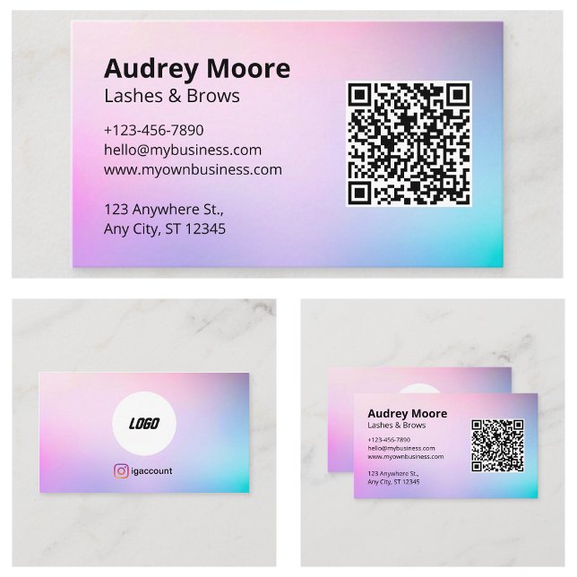 Eleganter Beauty Salon Lashes Brows Logo QR Code Visitenkarte (Elegant Beauty Salon Lashes Brows Logo QR Code Business Card
)