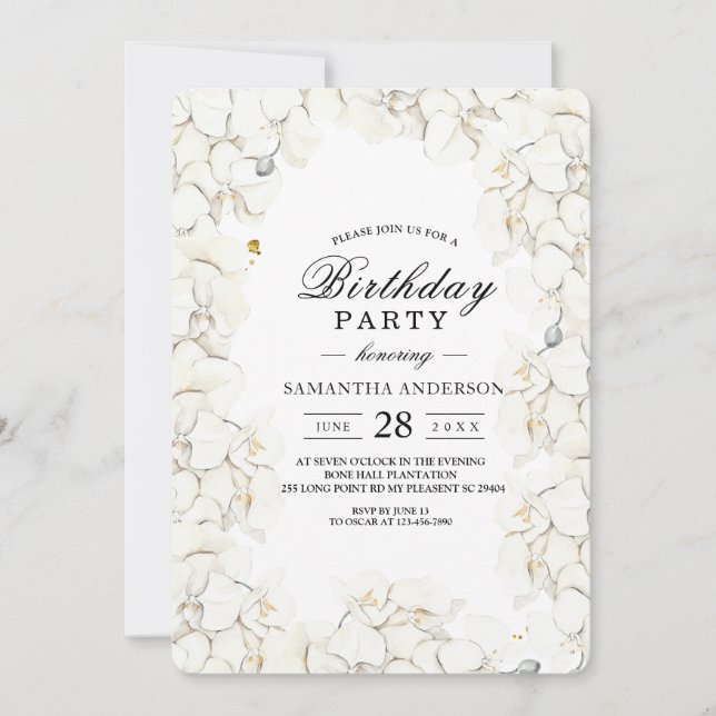 Eleganter Beauty White Orchids Rahmen Einladung (Vorderseite)