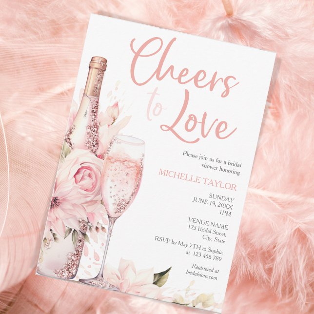 Eleganter Beifall für Liebe Boho Blush Pink Summer Einladung (cheers to love boho prosecco)