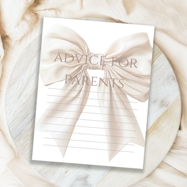 Eleganter Beige Bow Baby Shower Advice für Eltern (Von Creator hochgeladen)