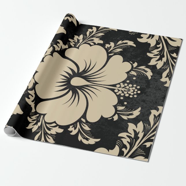 Eleganter beige Damast Weihnachten elegant Geschenkpapier (Ungerollt)