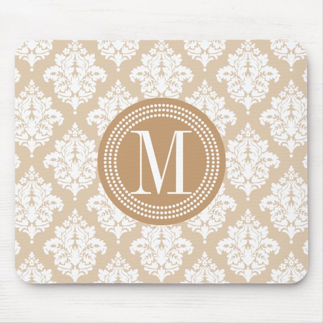 Eleganter beige Leinendamast personalisiert Mousepad (Vorne)