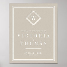Eleganter Beige/Minimalistische Hochzeit Willkomme Poster
