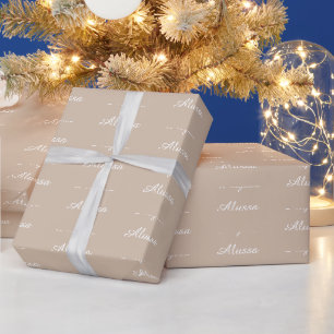 Eleganter Beige-tan-Script-individuelle Name Gebur Geschenkpapier