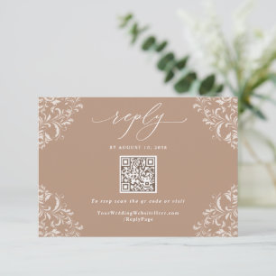 Eleganter Beige Taupe Neutraler Hochzeitcode QR Co RSVP Karte
