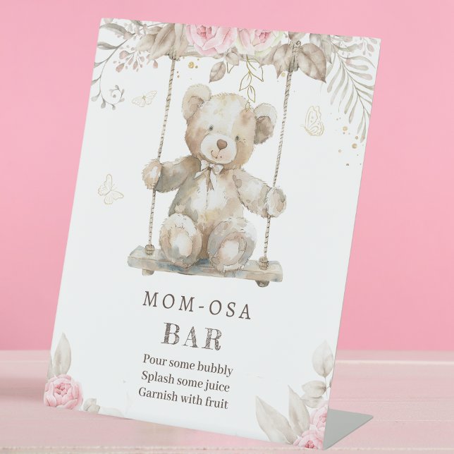 Eleganter Beige Teddy Bear Pink Mama-osa Bar Sockelschild (Von Creator hochgeladen)