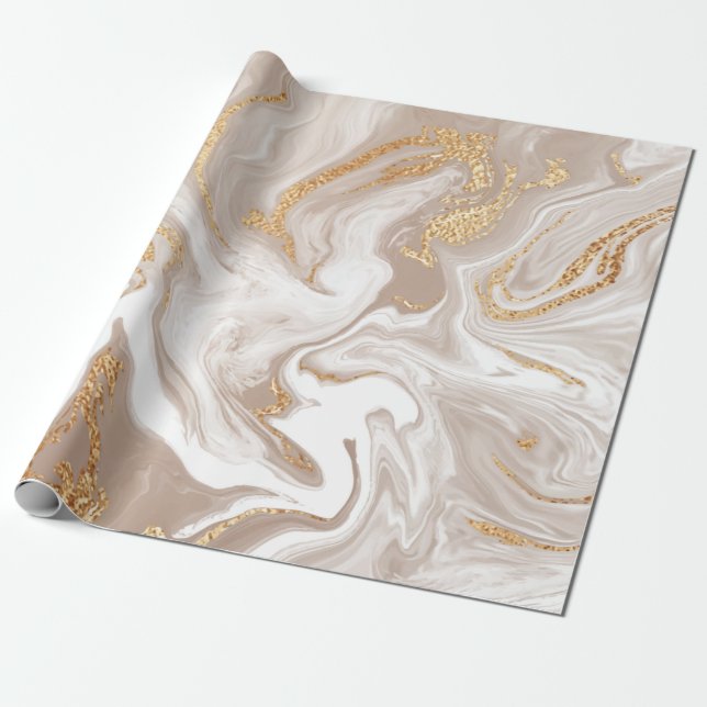 Eleganter beigefarbener Marmor mit goldenem Glitze Geschenkpapier (Ungerollt)