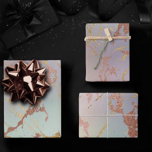 Eleganter Beigener Marmor Minz-Sage-Grün Roségol Geschenkpapier Set