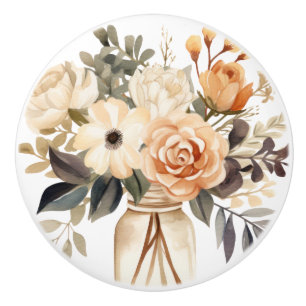 Eleganter beiger brauner Blumen-Blumen-Keramikknop Keramikknauf