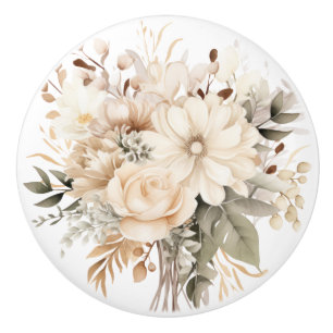 Eleganter beiger brauner Blumen-Blumen-Keramikknop Keramikknauf