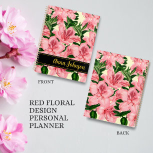 Eleganter, benutzerdefinierbarer Name Red Floral P Planer