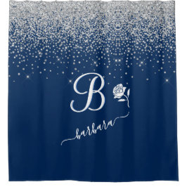 Eleganter benutzerdefinierter Monogram Blue Silver Duschvorhang