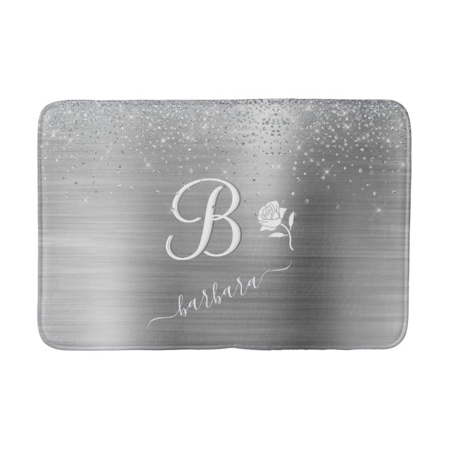 Eleganter benutzerdefinierter Monogram-Silver-Spar Badematte (Vorderseite)