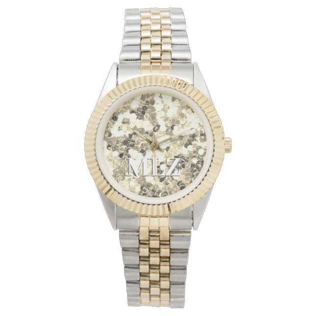 Eleganter, benutzerdefinierter Monogramm-Glitzer-L Armbanduhr (Vorderseite)