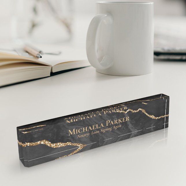 Eleganter Beruflicher Black and Gold Agate Geode Namensplakette (Von Creator hochgeladen)