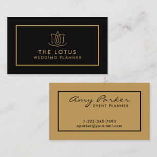 Eleganter Beruflicher Black & Gold Hochzeitsplaner Visitenkarte