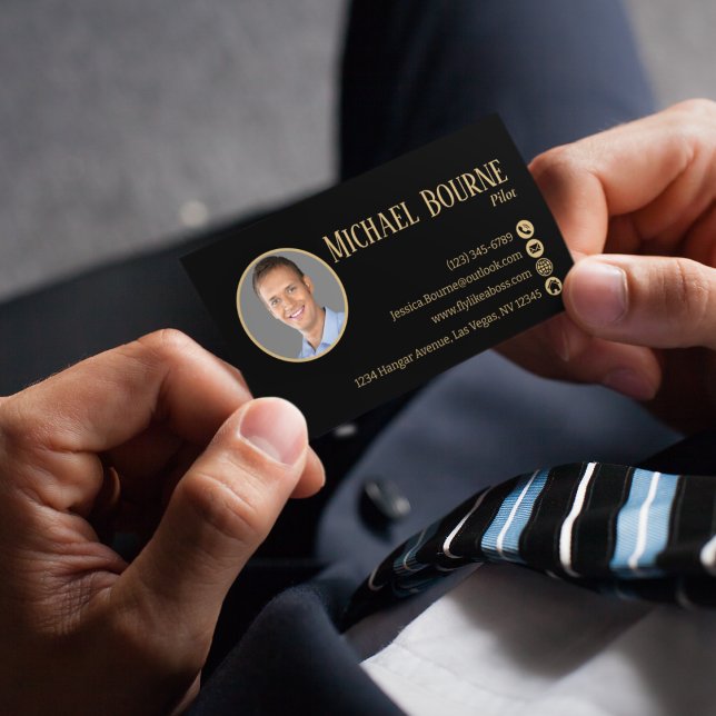 Eleganter Beruflicher Foto Black Gold QR Code Visitenkarte (Von Creator hochgeladen)