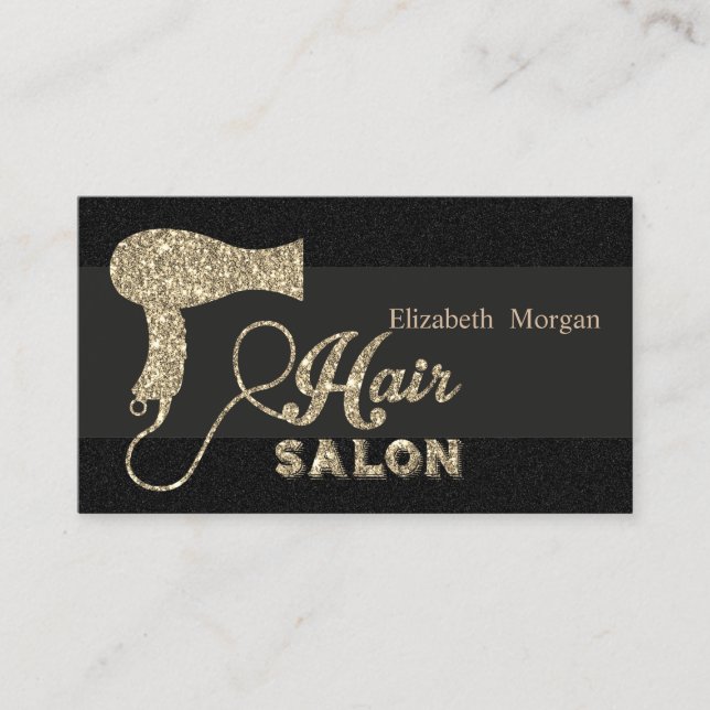 Eleganter Beruflicher Glitzer Haartrockner Visitenkarte (Vorderseite)
