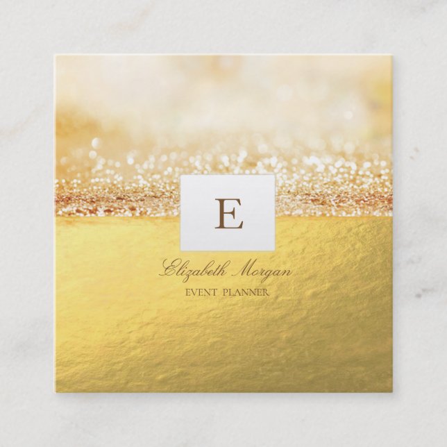 Eleganter Beruflicher Monogram Gold Glitzer Bokeh Quadratische Visitenkarte (Vorderseite)