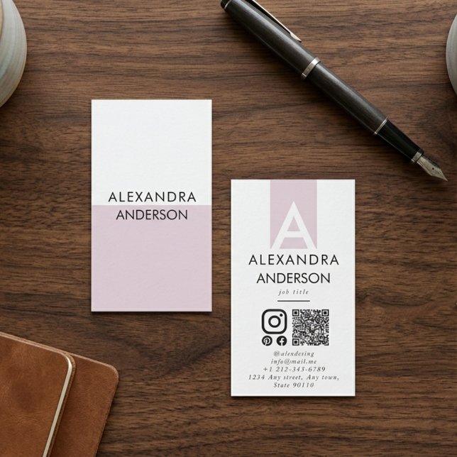 Eleganter Beruflicher Monogram Minimal QR Code Visitenkarte (Elegant Professional Monogram Minimal QR Code Business Card)