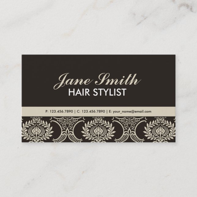 Eleganter beruflicher Vintager Damast-Blumenmuster Visitenkarte (Vorderseite)