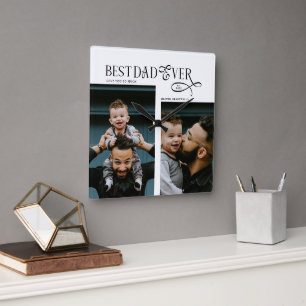 Eleganter Best Dad Ever 2 Fotos Vatertagsgeschenke Quadratische Wanduhr