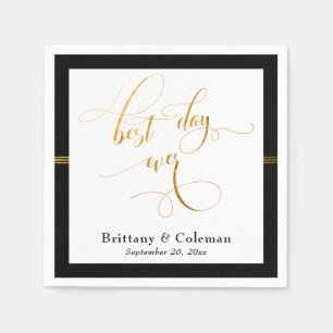 Eleganter Best Day Ever Black & Gold Streifen Serviette