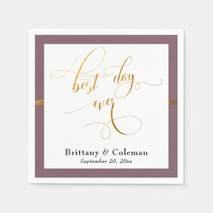 Eleganter Best Day Ever Mauve Pink & Gold Streifen Serviette