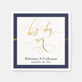 Eleganter Best Day Ever Navy Blue & Gold Streifen Serviette