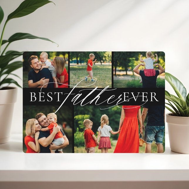 Eleganter bester Vater je fünf FotoCollage schwarz Fotoplatte (Elegant Best Father Ever Five Photo Collage Black Plaque)
