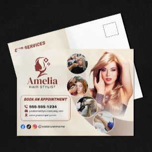 Eleganter Biege-Friseur-Salon-Makeup-Waxing Postkarte