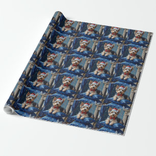 Eleganter Biewer Terrier Hund Samt Weihnachten Geschenkpapier