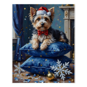 Eleganter Biewer Terrier Hund Samt Weihnachten Poster