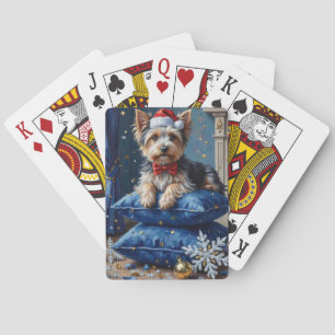 Eleganter Biewer Terrier Hund Samt Weihnachten Spielkarten