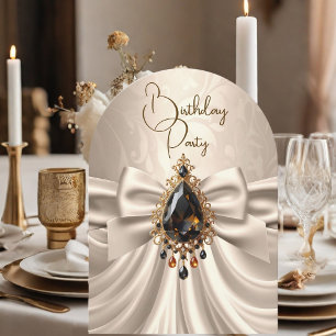 Eleganter Birthday Cream Beige Gold Jewel Bow Einladung