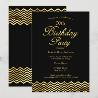 Eleganter Birthday Gold Shimmer Zickzack Streifen  Einladung