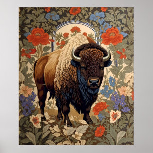 Eleganter Bison William Morris Inspiriert Poster