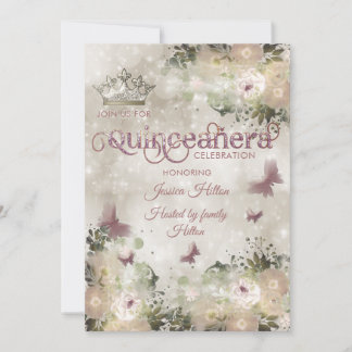 Eleganter Bkeh Butterfly Blumengarten Quinceañera Einladung